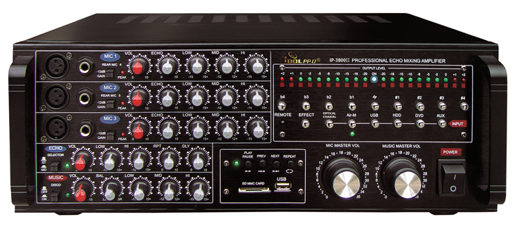 Picture of IDOLpro IP-3800 II 1300W Professional Digital Echo Mixing Amplifier With Optical Input,Separate Repeat & Delay Control